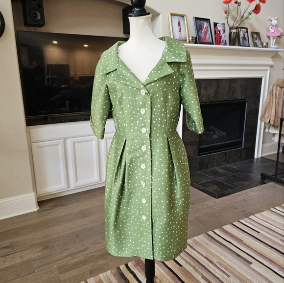 Rickie Freeman for Teri Jon Dresses & Skirts - Rickie Freeman Teri Jon  Green Polka Dot Silk and Wool Jacket Dress Rockabilly